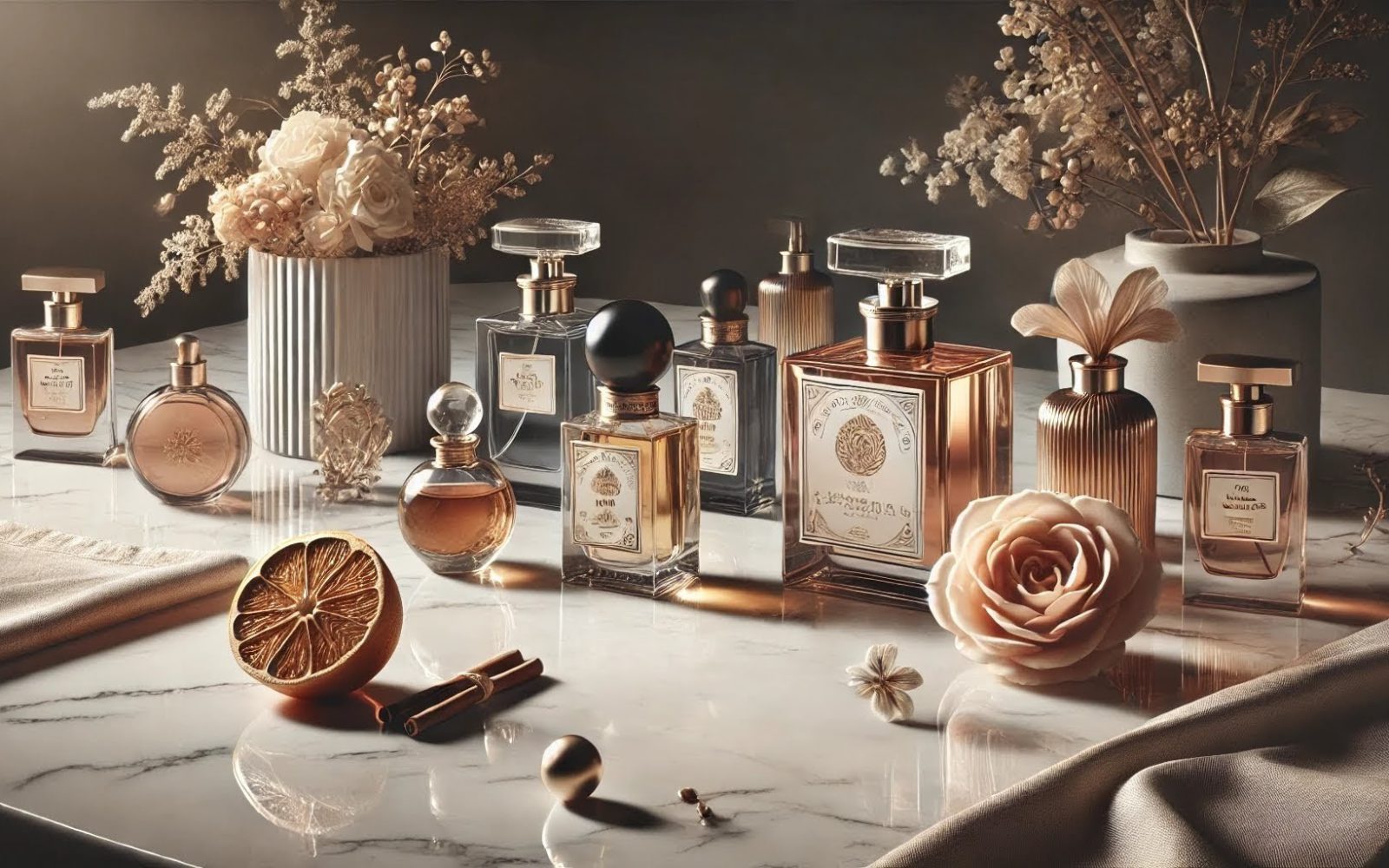 Collezione di flaconi e ingredienti naturali