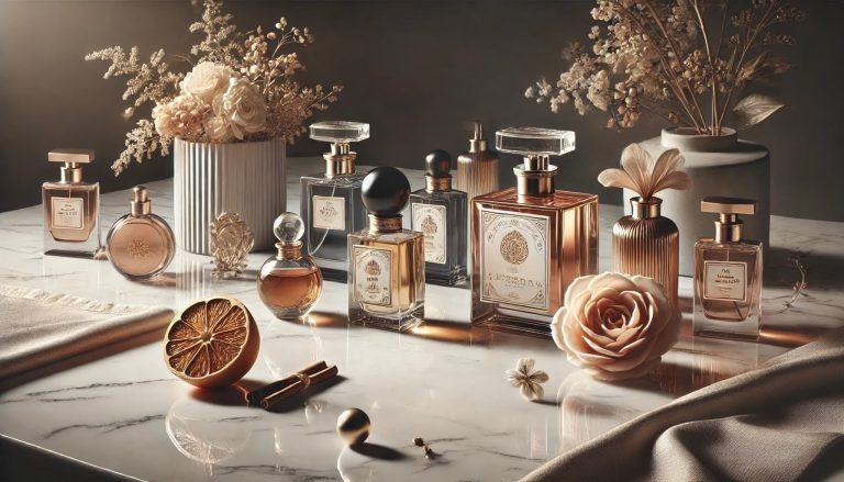 Collezione di flaconi e ingredienti naturali